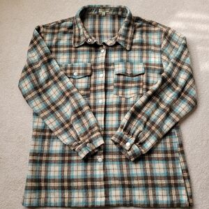 Kori Tan and Blue Plaid Button Down Shirt - Size L
